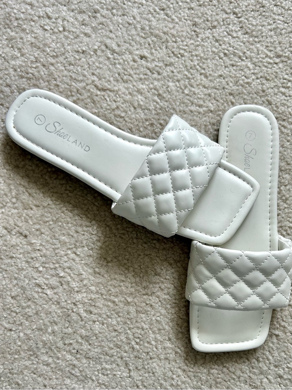 Shoeland Quilted White Slide Sandals